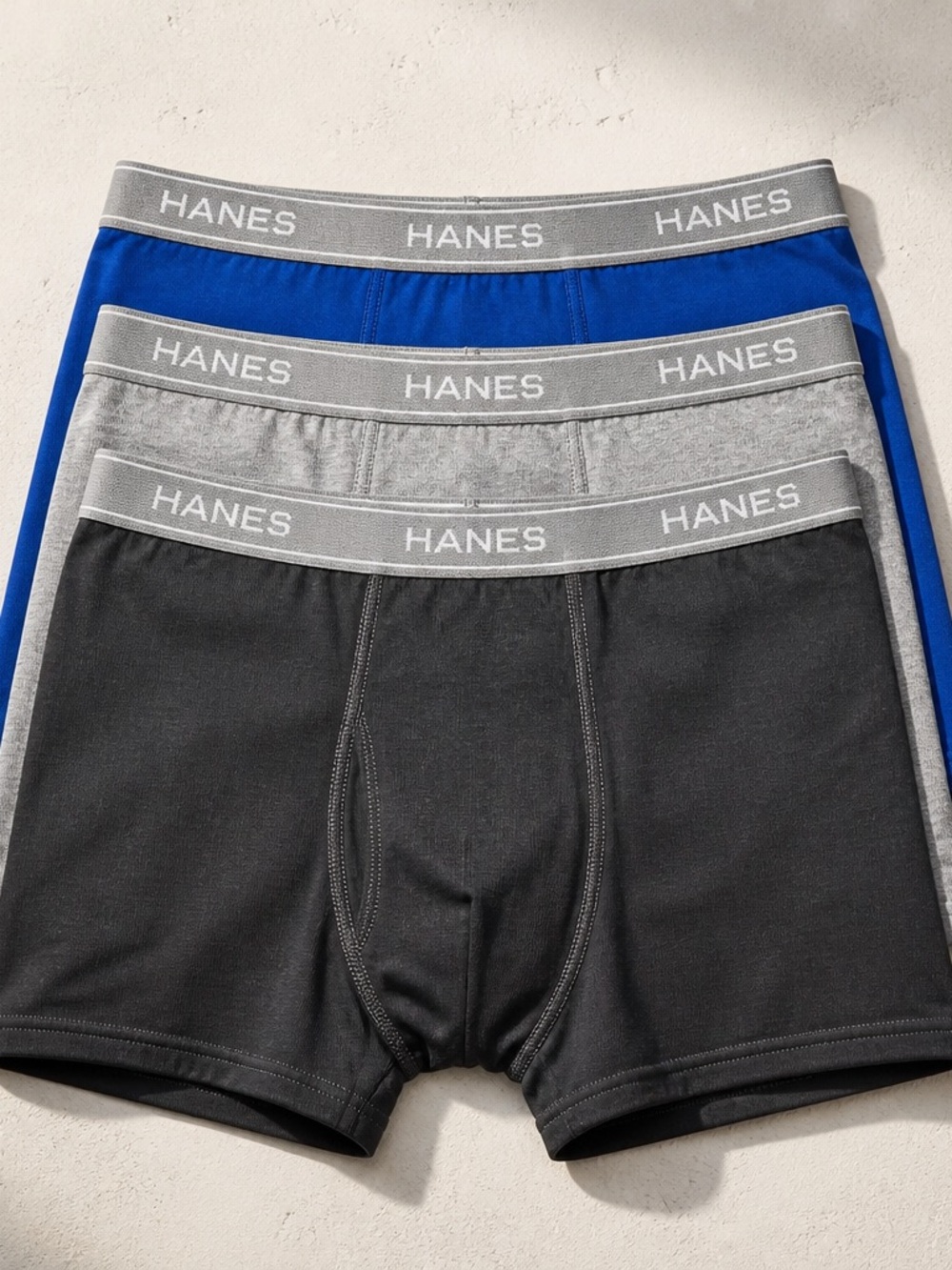 NWOT Hanes Set of 3 Men’s Boxer Briefs Black Gray & Blue - Size XL